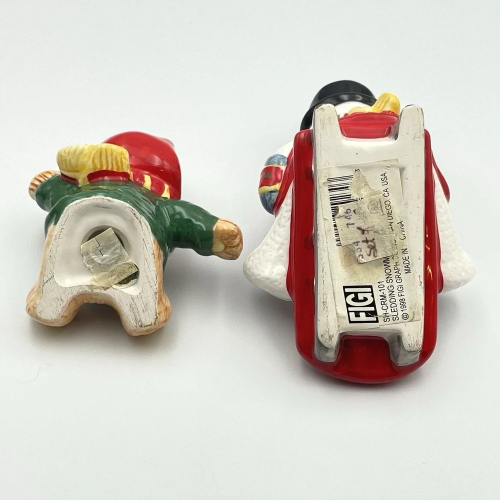 Vintage 1998 FIGI Graphics Sledding Snowman Teddy Bear Figurine‎ Christmas